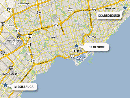 map-uoft-campuses Map of University of Toronto campuses